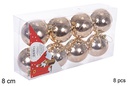 Pack 8 bolas champanhe brilhantes 8 cm