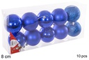 Pack 10 bolas azul brillo/mate/purpurina 8 cm