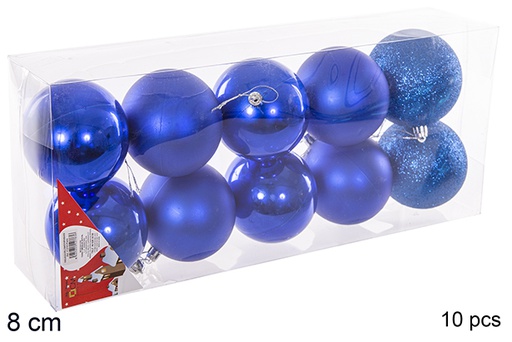 [112783] Pack 10 bolas azuis brilhantes/foscas/glitter 8 cm