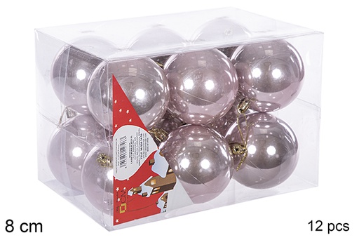 [112785] Pack 12 palline oro rosa lucide 8 cm