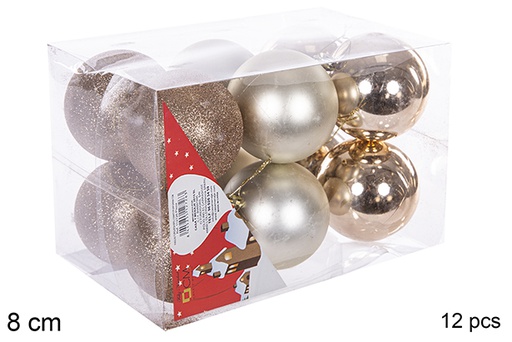 [112788] Pack 12 palline champagne lucide/opache  8 cm