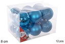 Pack 12 bolas turquesa brillo/mate/purpurina 8 cm