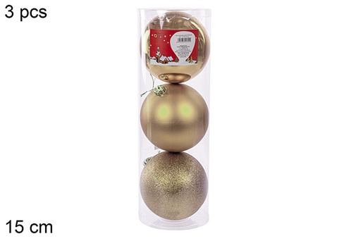 [112792] Pack 3 boules champagne brillantes/mates 15 cm