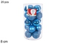 Pack 20 bolas turquesa brillo/mate/purpurina cilindro 8 cm