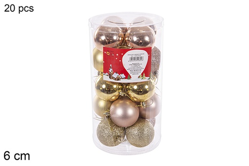 [112804] Pack 20 boules or/champagne cylindre 6 cm
