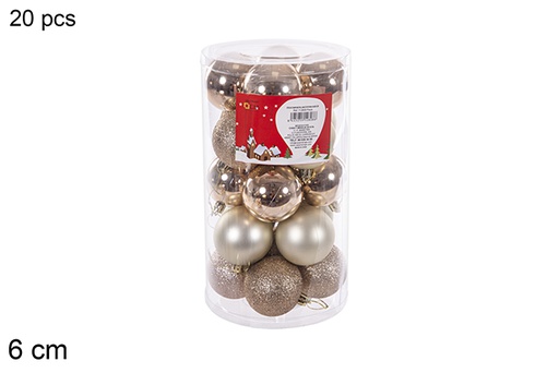 [112808] Pack 20 shiny/matte champagne bauble in cylinder 6 cm