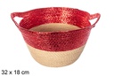 Cesta cuerda papel natural/rojo brillo con asa 32x18 cm