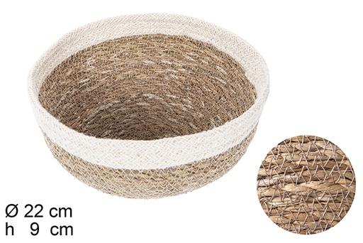 [110811] Bowl redondo seagrass con borde yute blanco 22x9 cm