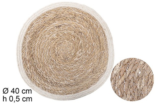 [110814] Salvamantel redondo seagrass con borde yute blanco 40 cm