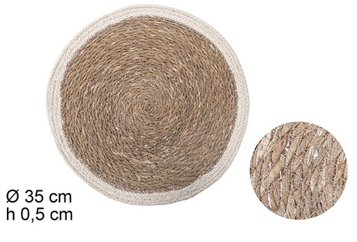 [110815] Salvamantel redondo seagrass con borde yute blanco 35 cm