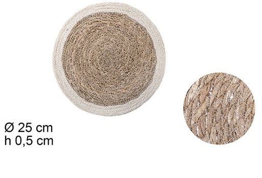 [110818] Round seagrass trivet with white jute edge 25 cm