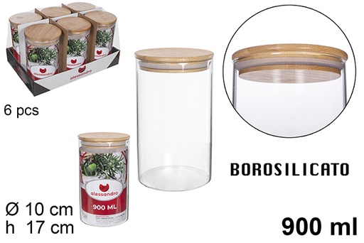 [112199] Barattolo in borosilicato con coperchio in bambù 900 ml