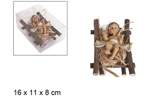 [047539] Niño jesus en cuna madera 16cm