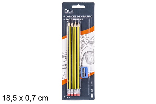 [112238] Pack 4 HB graphite pencils with sharpener 
