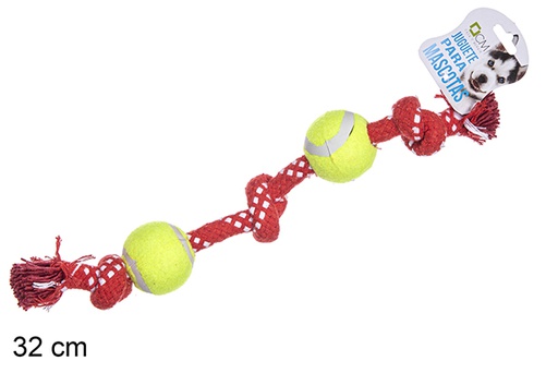 [111752] Jouet animaux comagnie corde avec 2 balles 32 cm  