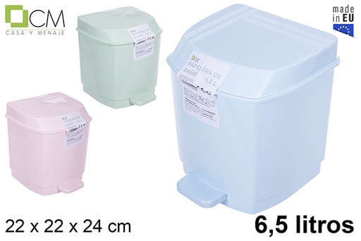 [112945] Plastic bathroom trash can with pedal pastel colors 6,5 l.