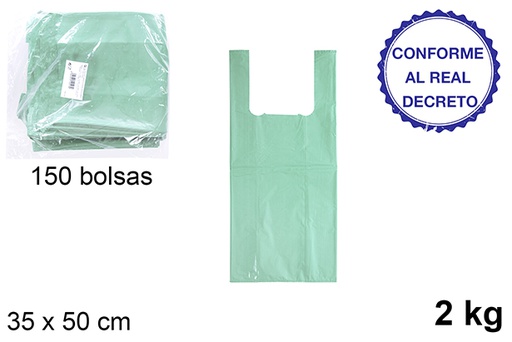 [112513] Bolsa camiseta verde reciclable 2 kg 35x50 cm