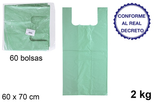 [112516] Bolsa camiseta verde reciclable 2 kg 60x70 cm