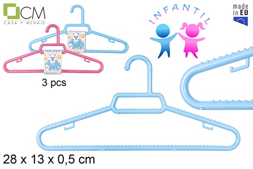 [102929] Pack 3 cabides de plástico infantil cores diversas