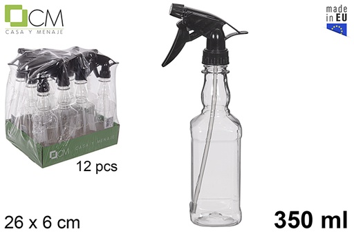 [112502] Botella cuadrada plástico con pulverizador negro 350 ml