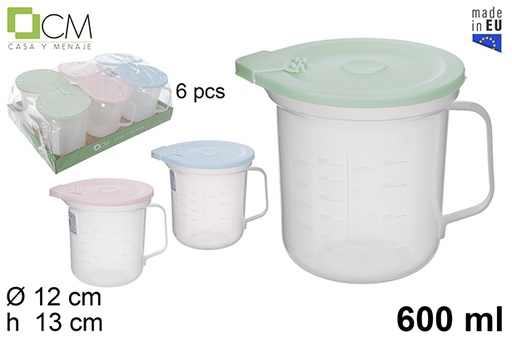 [114447] Brocca in plastica graduata coperchio cores pastel 600 ml
