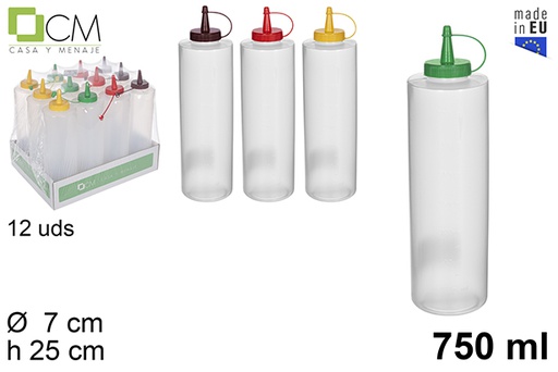 [113264] Bottiglia di salsa di plastica trasparente con coperchio di colori assortiti 750 ml