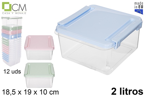 [114235] Boîte à lunch carrée avec couvercle couleurs pastel 2 l.
