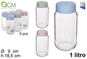 Bote de cristal tapa rattan colores pastel 1 l.