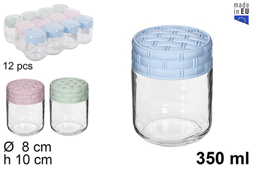 [114660] Bote cristal tapa rattan colores pastel 350 ml