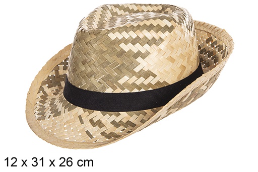 [112310] Sombrero paja borsalino bicolor con cinta negra
