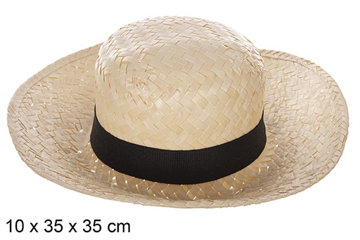 [112328] WHITE STRAW HAT W/BLACK RIBBON 10X35X35C