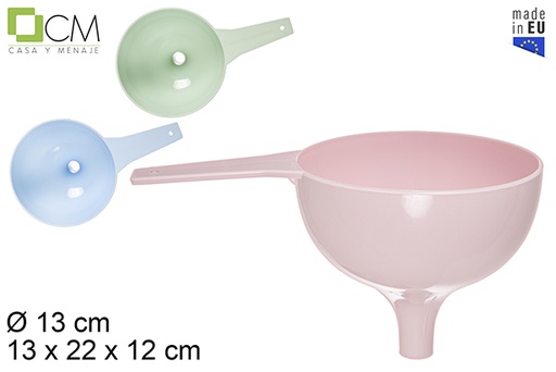[114661] Plastic funnel with pastel colored handle 13 cm