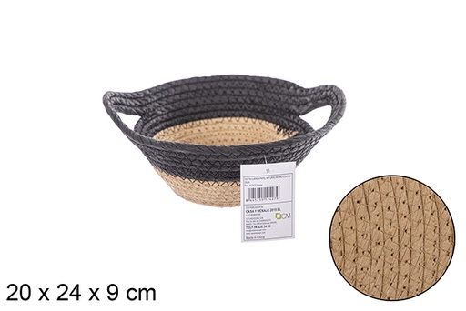 [112427] Cesta cuerda papel natural/negro con asa 20cm