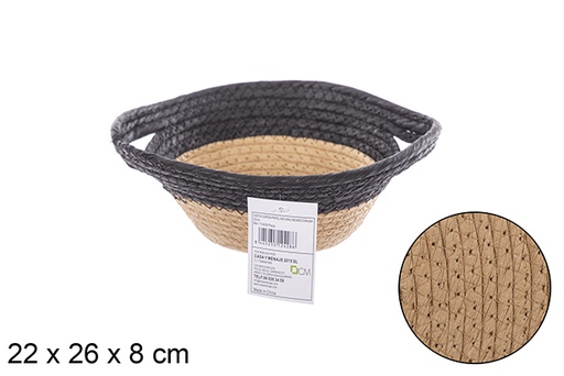 [112428] Natural/black papel woven basket with hanger 22 cm