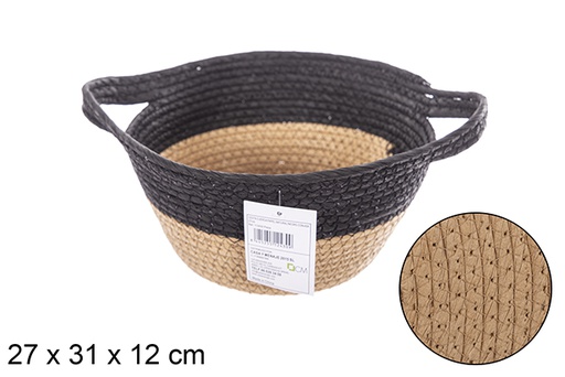 [112430] Natural/black papel woven basket with hanger 27 cm
