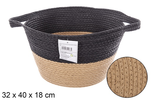 [112438] Cesta cuerda papel natural/negro con asa 32cm
