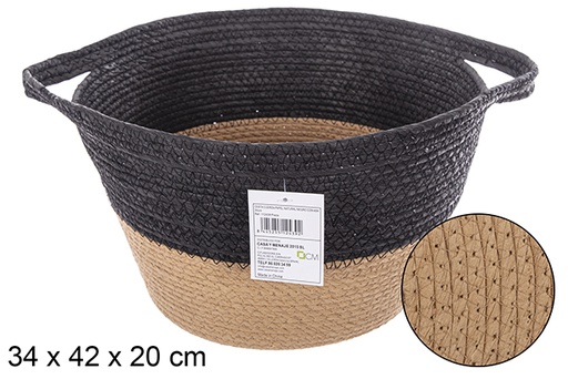 [112439] Natural/black papel woven basket with hanger 34 cm