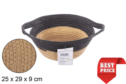[112429] Cesta cuerda papel natural/negro con asa 25 cm