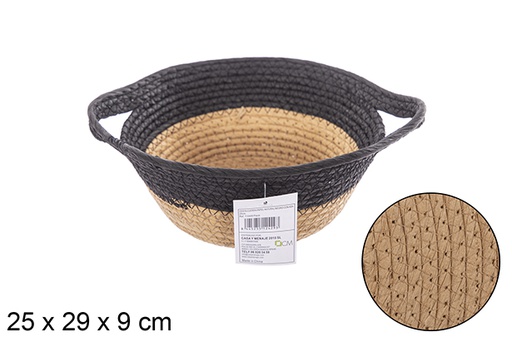 [112429] Natural/black papel woven basket with hanger 25 cm
