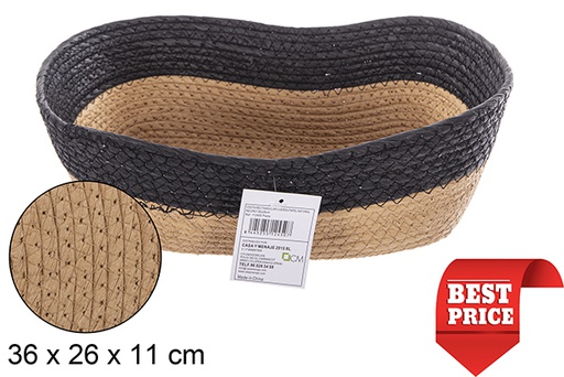 [112450] Cesta rectangular cuerda papel natural/negro 36x26 cm