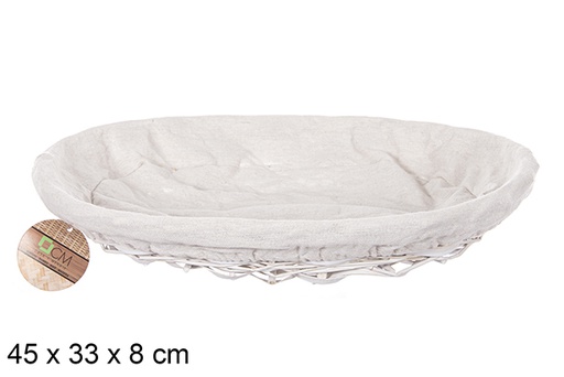 [112877] White oval wicker basket with fabric 45x33 cm
