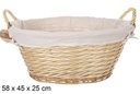 Cesta mimbre ovalada con asas color natural con tela 58x45 cm
