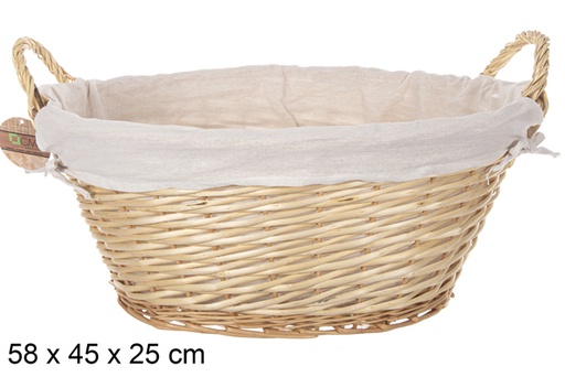 [112890] Oval wicker basket with natural color handles with fabric 58x45 cm