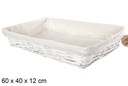 Cesta mimbre rectangular color blanco con tela 60x40 cm