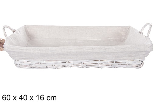 [112901] Rectangular wicker basket with white handles with fabric 60x40 cm