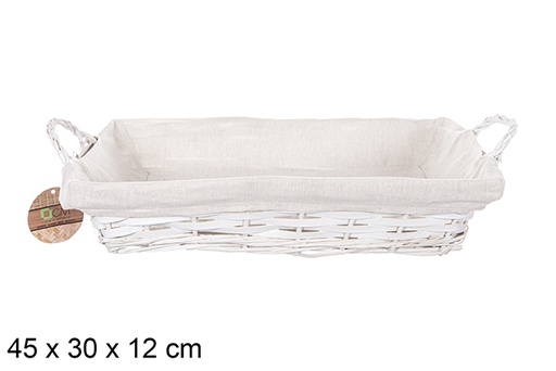 [112904] Rectangular wicker basket with white handles with fabric 45x30 cm