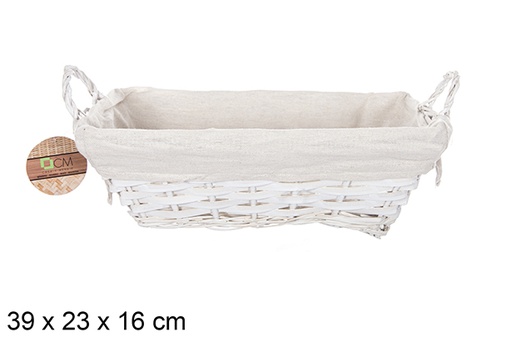 [112907] Rectangular wicker basket with white handles with fabric 39x23 cm