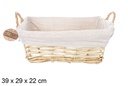 Cesta mimbre rectangular con asas color natural con tela 39x29 cm
