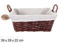 Rectangular wicker basket with mahogany handles with fabric 39x29 cm