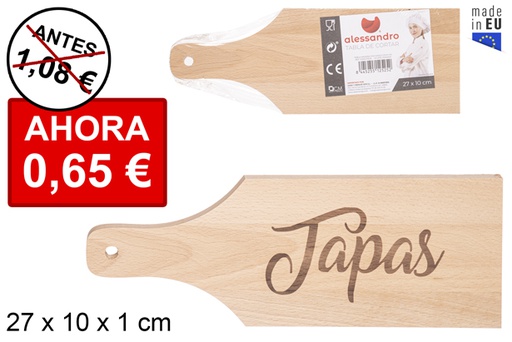 [112525] Wooden board with decorated handle Tapas 27x10 cm